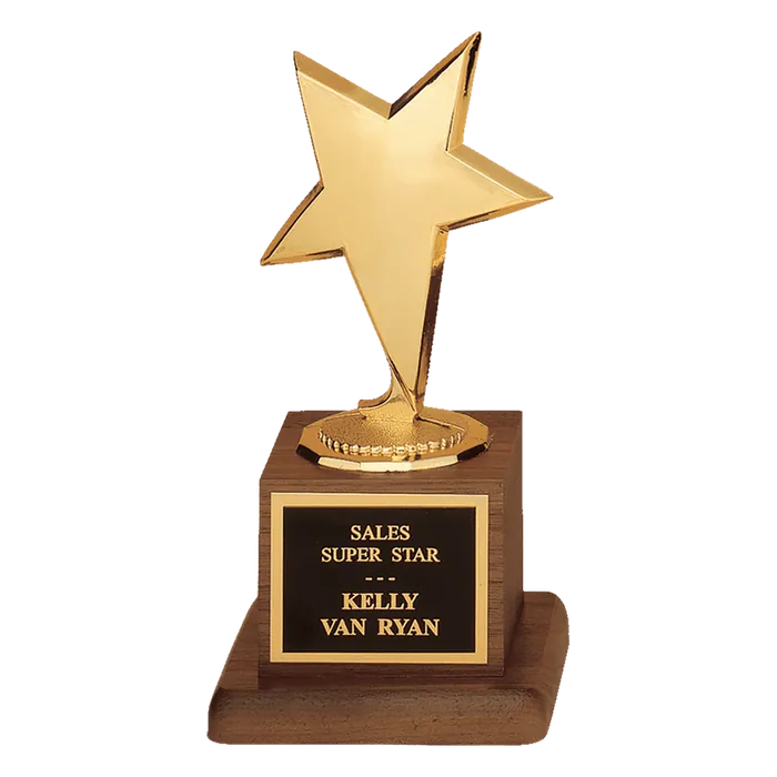 Modern Goldtone Star Metal Casting on a Walnut Base