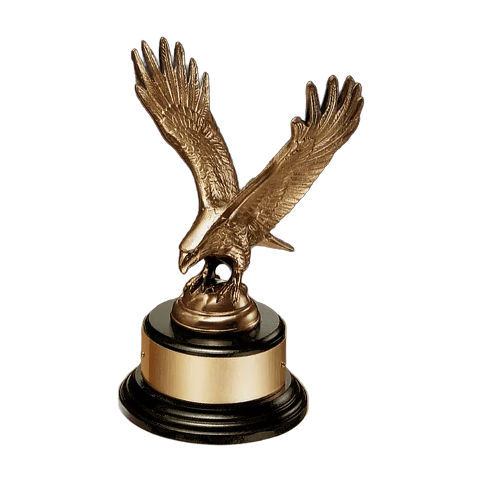 Antique Bronze Eagle Casting on a Black Piano Finish Base, Gold Flex-brass Plate