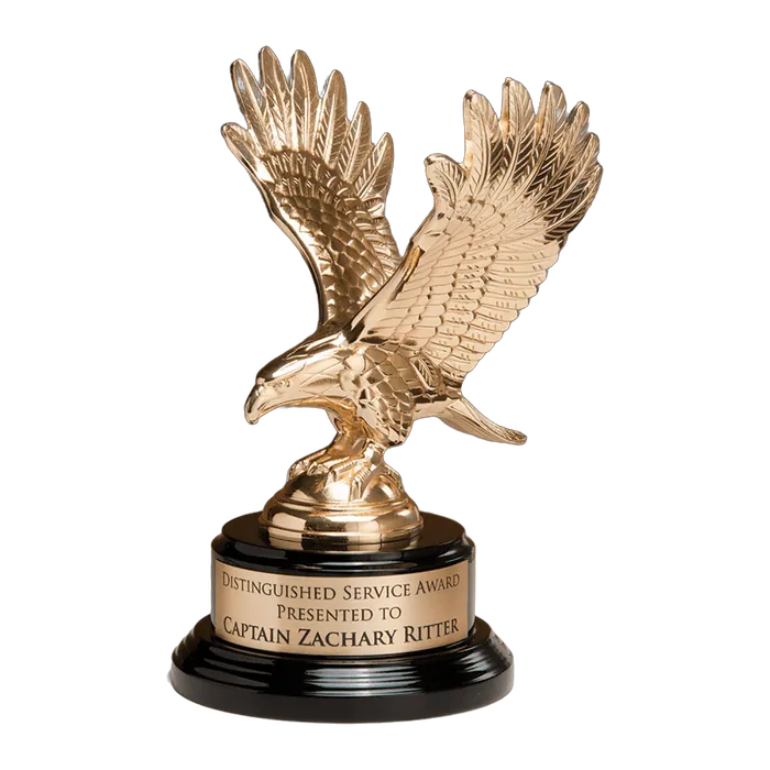 Gold Finish Metal Eagle on a Black Piano Finish Base, Gold Flex-Brass Plate