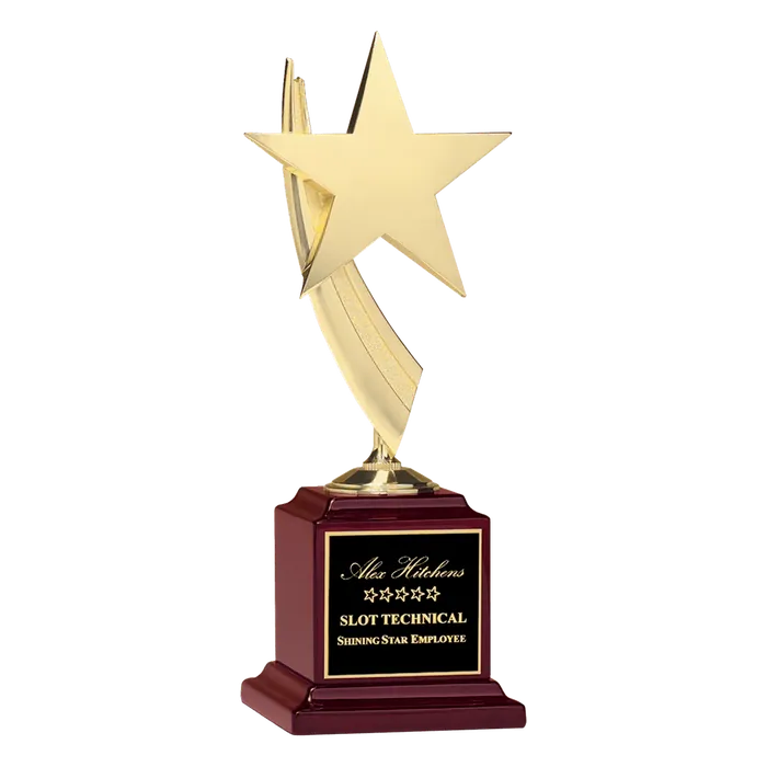 Goldtone Star Casting on a Rosewood Piano Finish Base with Black Brass Plate