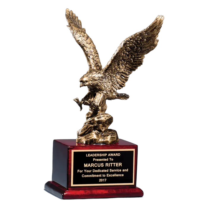 Antique Bronze Finish Eagle Resin Casting on a Rosewood Piano Finish Base