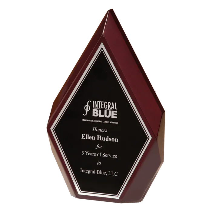 High Gloss Rosewood Diamond with Black and Silver Engraving Plate, 5 1/4" x 8 7/8" x 1 1/8"