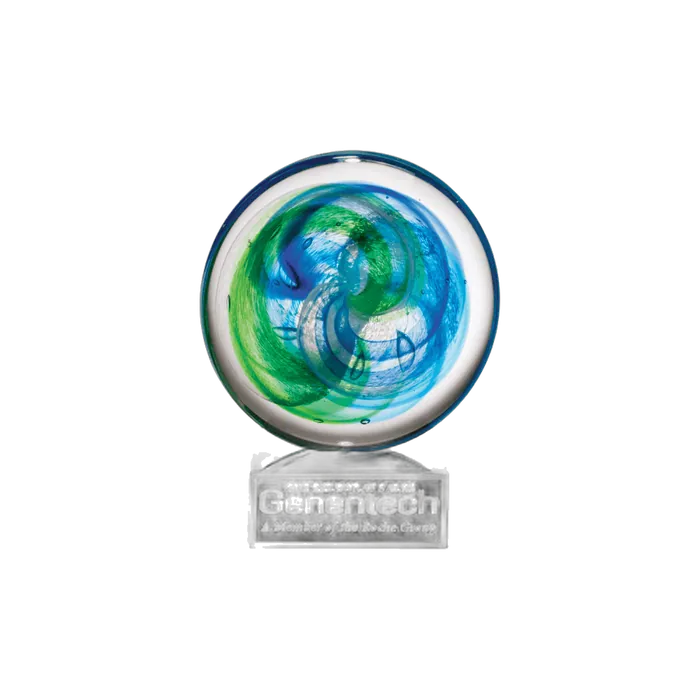 Disc with Blue and Light Green Accent Art Glass