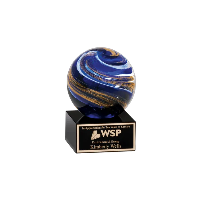 Globe with Blue, White, and Metallic Gold Highlights Art Glass