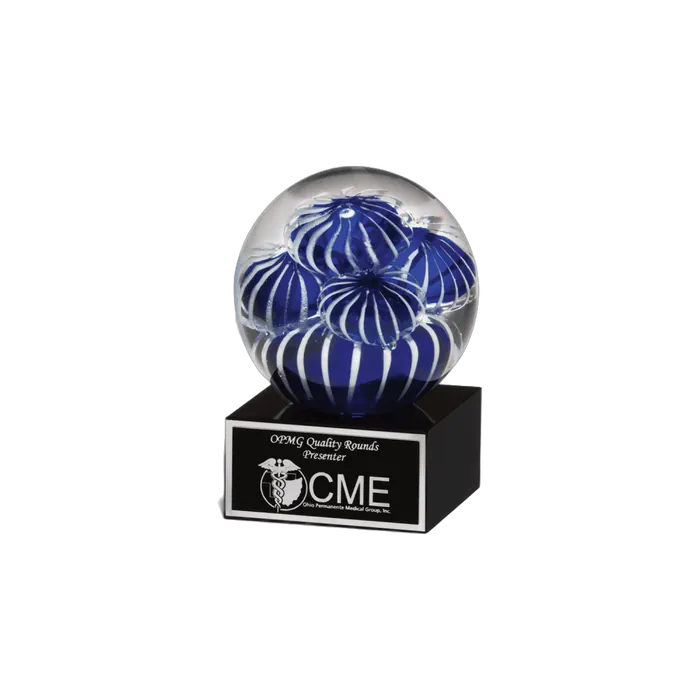Globe with Blue and White Sea Anemone Design Art Glass