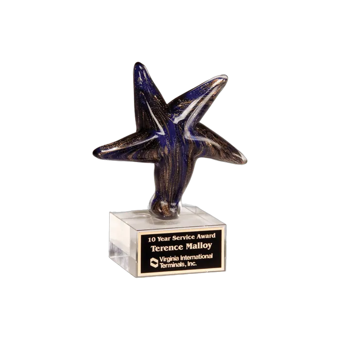 Blue Star with Gold Metallic Highlights Art Glass