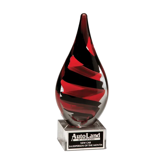 Black and Red Helix Teardrop Art Glass