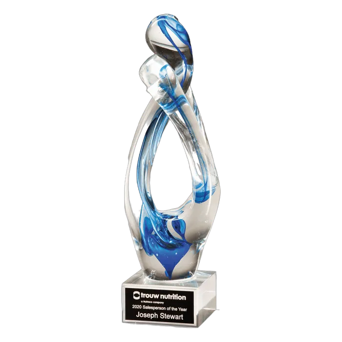 Contemporary Sculpture with Blue Accent Art Glass
