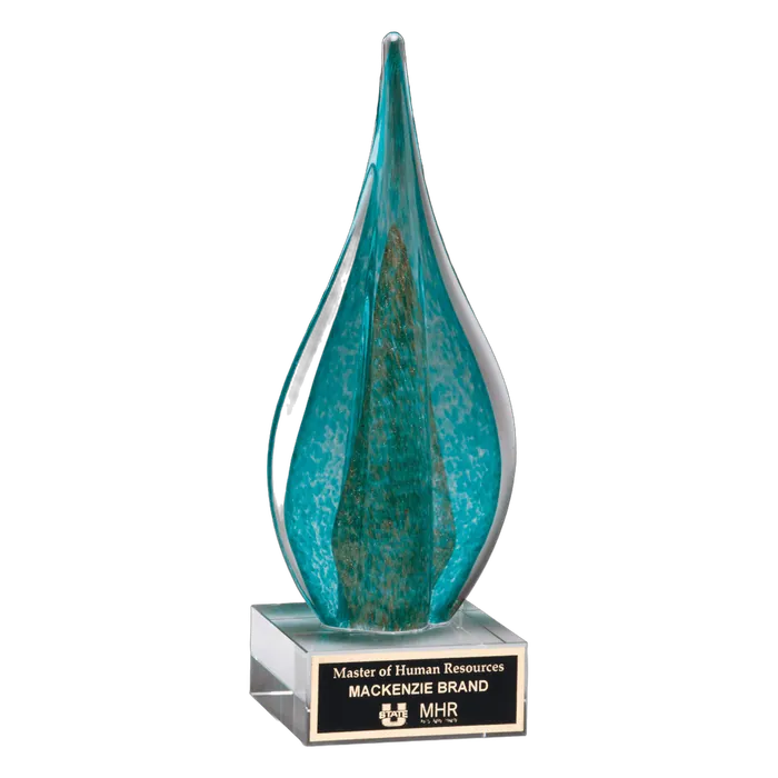 Teal and Green Teardrop Art Glass with Gold Metallic Accent