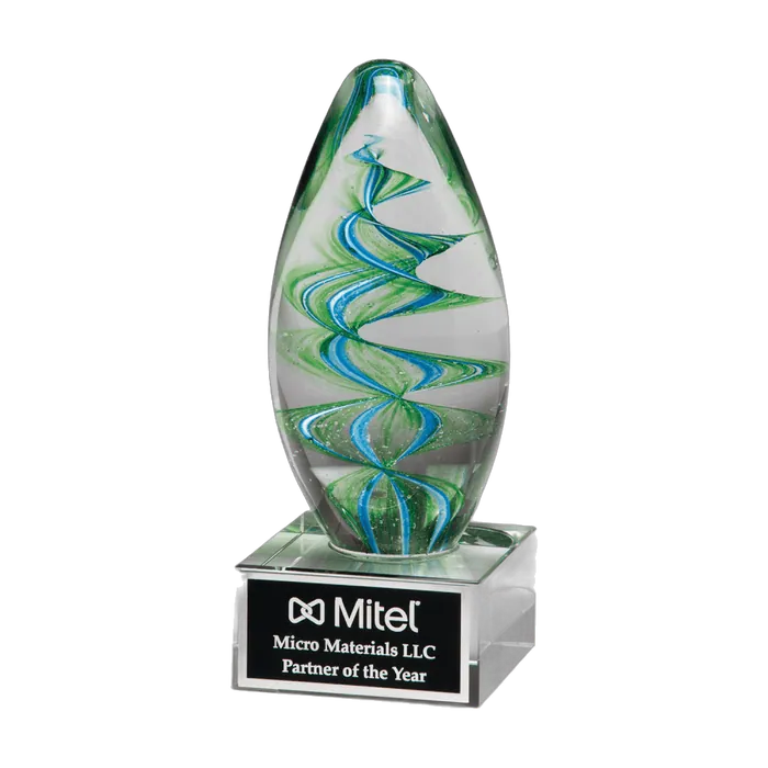 Blue and Green Helix Egg Shaped Art Glass