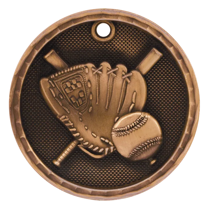 Baseball 3-D Medal-Bronze, 2"