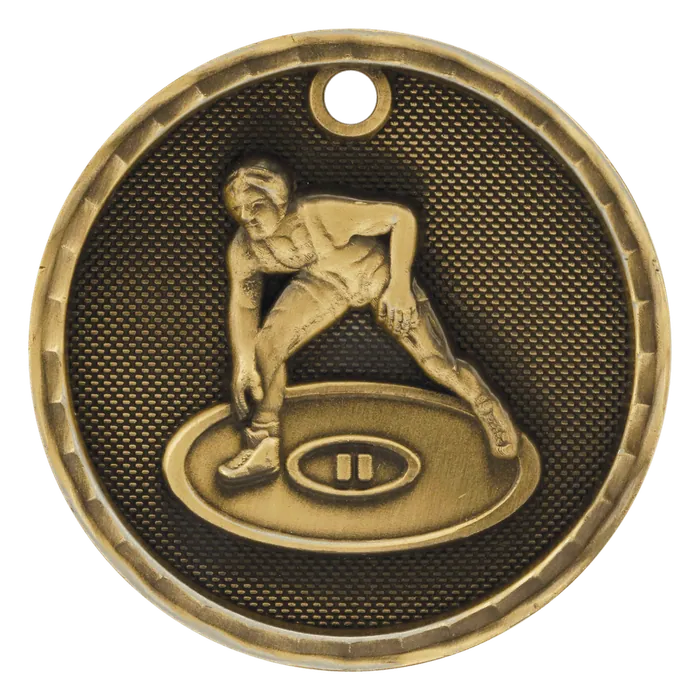 Wrestling 3-D Medal-Gold
