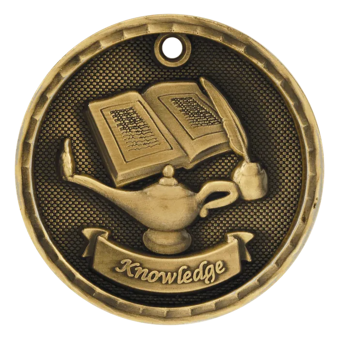 Lamp of Knowledge 3-D Medal-Gold