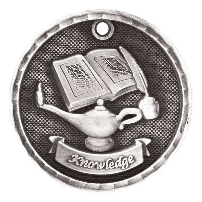 Lamp of Knowledge 3-D Medal-Silver