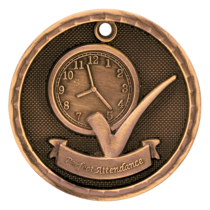 Perfect Attendance 3-D Medal-Bronze