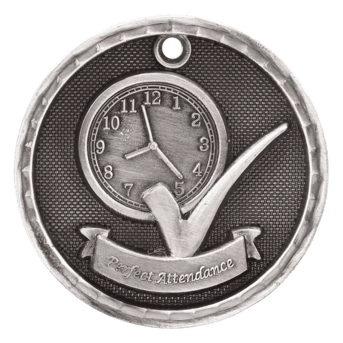 Perfect Attendance 3-D Medal-Silver