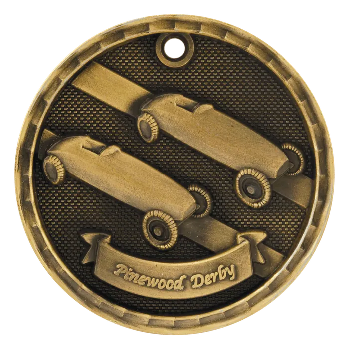 Pinewood Derby 3-D Medal-Gold