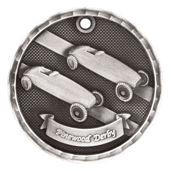 Pinewood Derby 3-D Medal-Silver