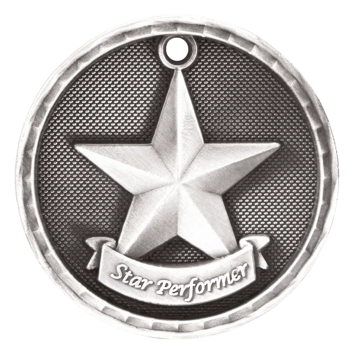 Star Performer 3-D Medal-Silver