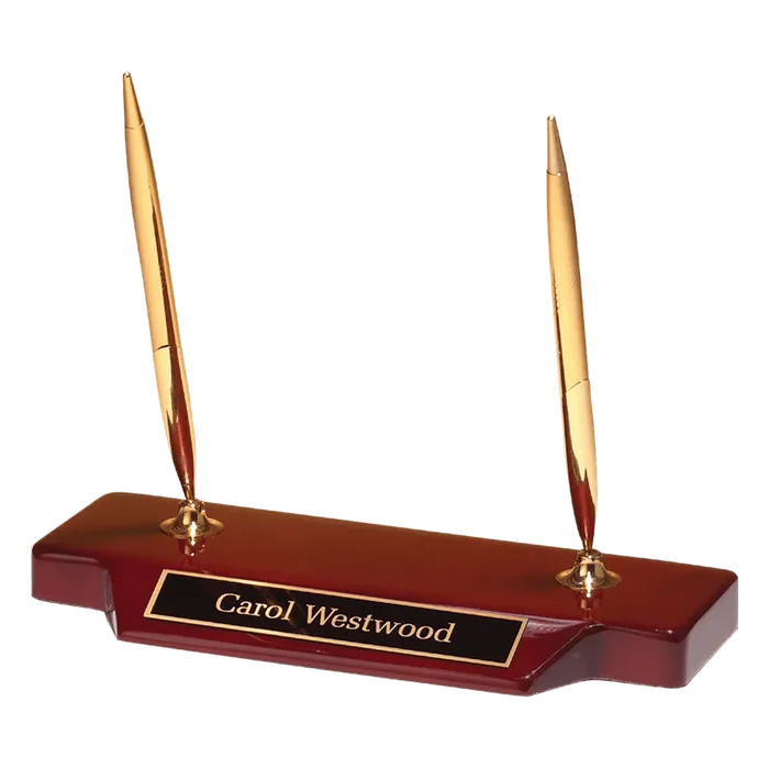 Double Pen Set on a Piano Finish Rosewood Base