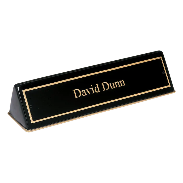 Black Piano Finish Desk Wedge with Black Brass Plate