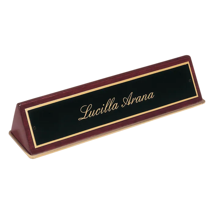 Rosewood Piano Finish Desk Wedge with Black Brass Plate