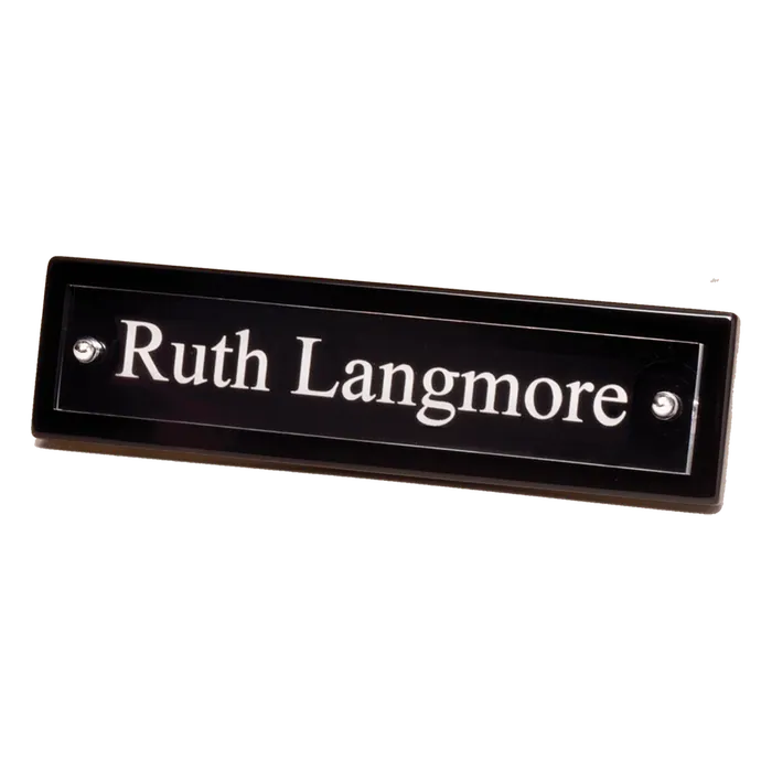Black Piano Finish Name Plate with Acrylic Engraving Plate/Two Silver Posts
