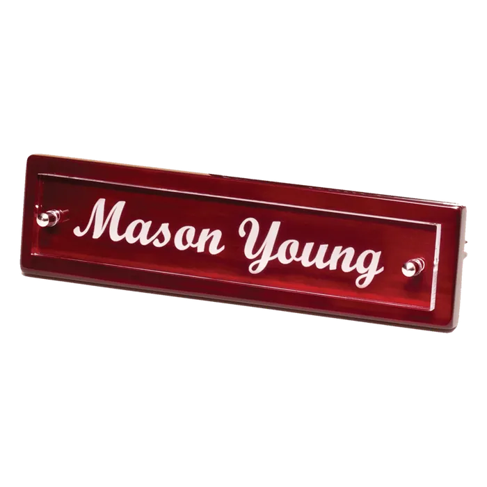 Rosewood Piano Finish Name Plate with Acrylic Engraving Plate/Two Silver Posts