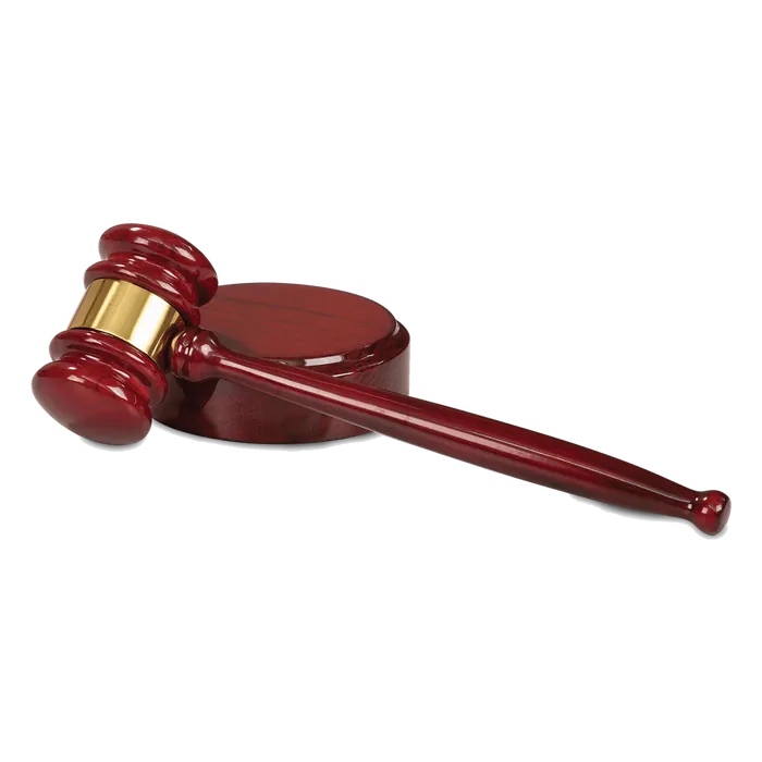10" Rosewood Piano Finish Gavel with Brass Band & Sounding Block
