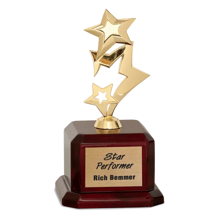 Gold Metal Rising 3-Star on Rosewood Piano Finish Base