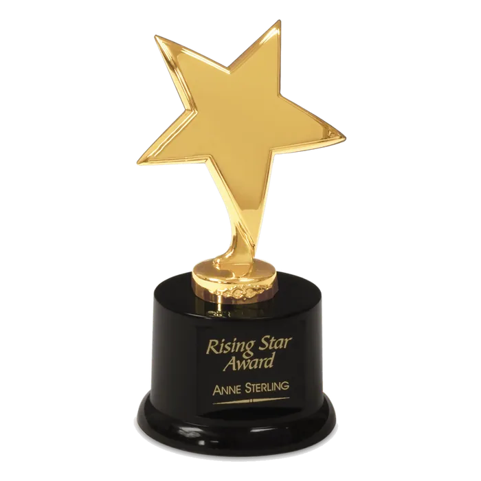 Gold Metal Rising Star on Black Plastic Base