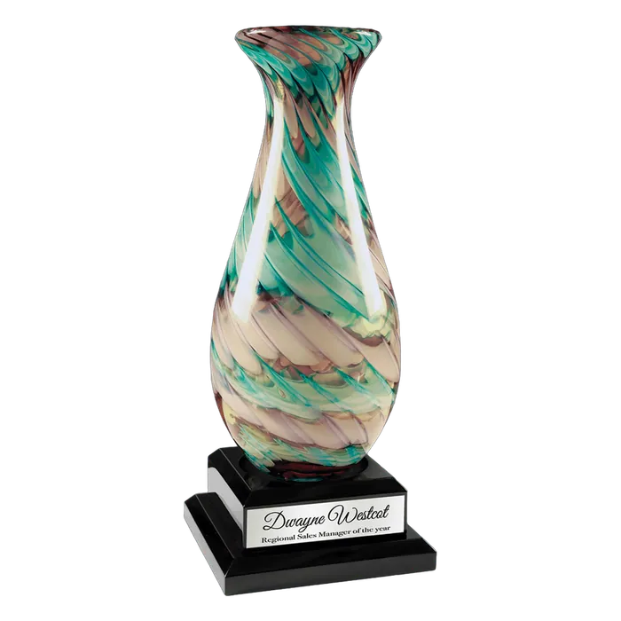 Swirl Art Glass Vase with Black Royal Piano Finish Base
