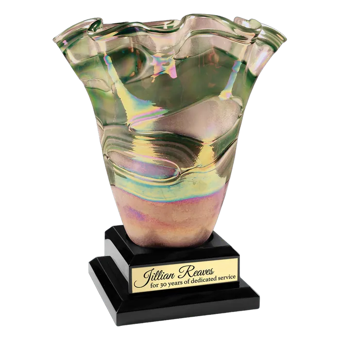 14 1/4" Art Glass Vase with Black Royal Piano Finish Base