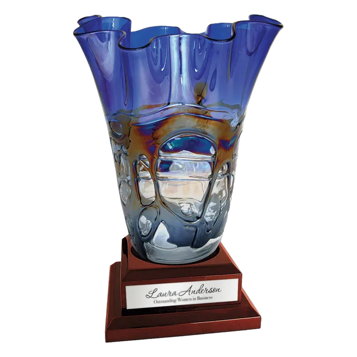 14" Art Glass Vase with Rosewood Royal Piano Finish Base