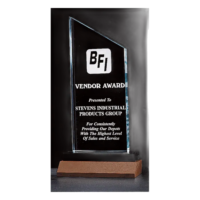 Zenith Series Jade Acrylic Award with Solid Walnut Base, 4 1/4" x 7 1/4"