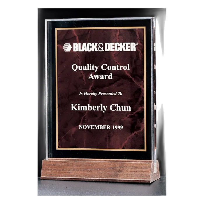 Ruby Marble Acrylic Award on Solid Walnut Base, 6" X 8 5/8"