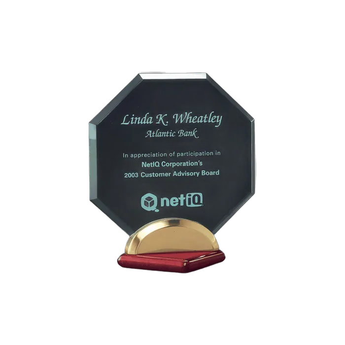 Octagon Jade Acrylic with Rosewood Piano Finish Base and Gold Metal Accents