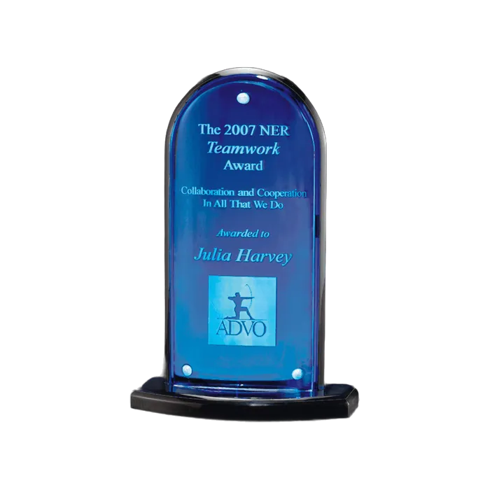 Arch Series Acrylic Featuring Blue Mirror Upright and Base with Convex Front