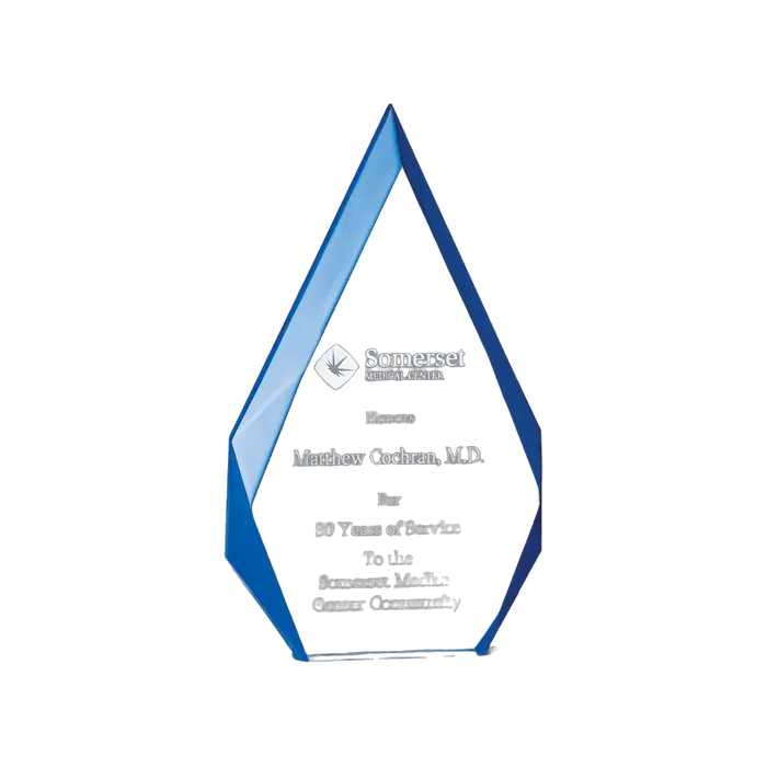 Flame Series Clear Acrylic Award with Blue Accented Bevels, 4 1/4" x 7 7/8"