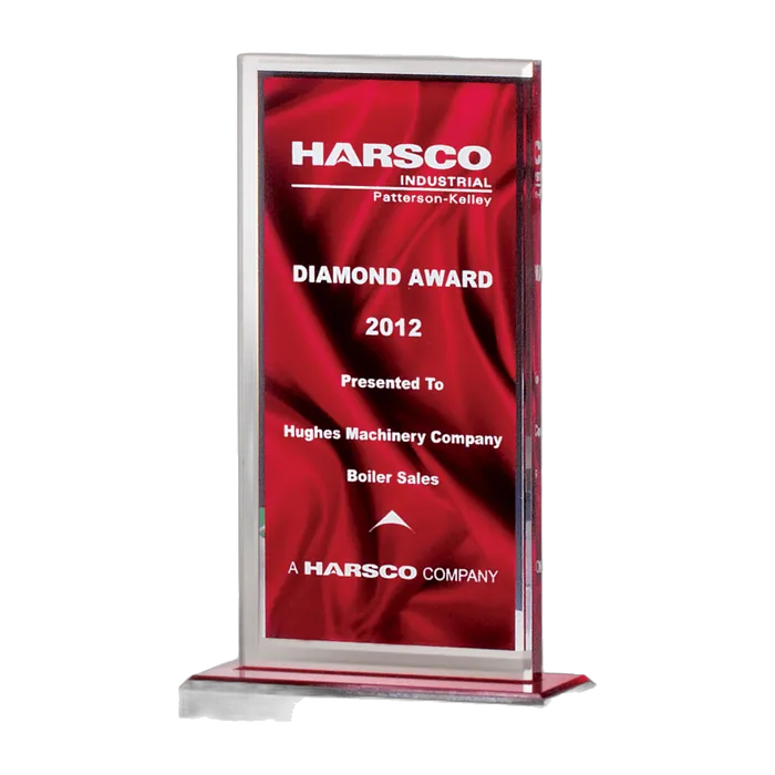 Deep Red Draped Satin Pattern Acrylic Award with Silver Mirror Border, 5" x 6 1/2"