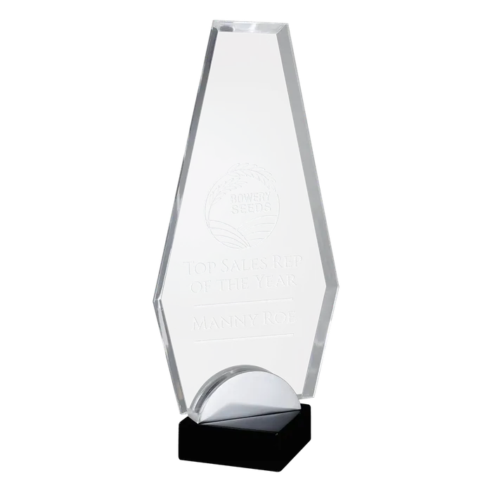 Flame Series Clear Acrylic with Back and Silver Metal Base