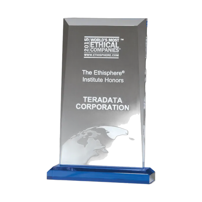 Apex Series Clear Acrylic Award with Blue Highlights and Blue Base, 6" x 9 3/4"