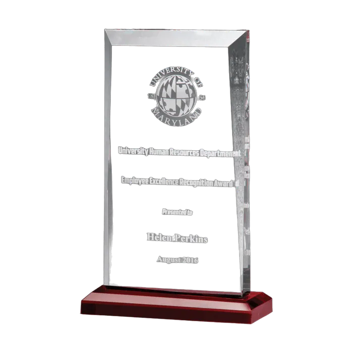 Apex Series Clear Acrylic Award with Red Highlights on a Red Base, 6" x 9 3/4"