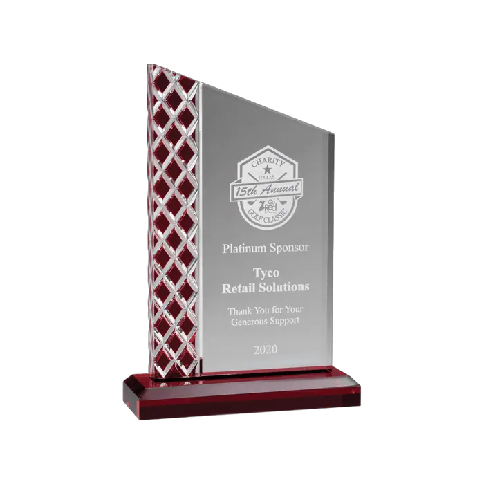 Zenith Series Clear Acrylic with Lattice Pattern and Red Metallic Accent, 5 1/2" x 9 1/4"