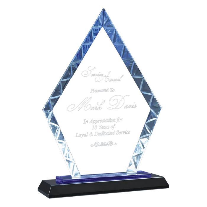Premier Blue Accent Diamond Glass Award, 9"