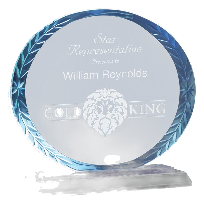 5 3/4" Oval Accent Glass on Blue & Black Base