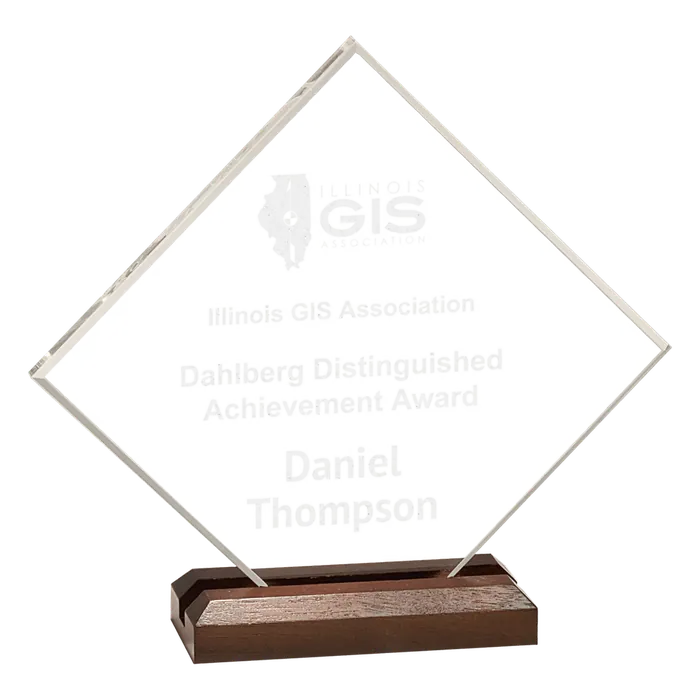 Small Clear Acrylic Diamond with Walnut Base