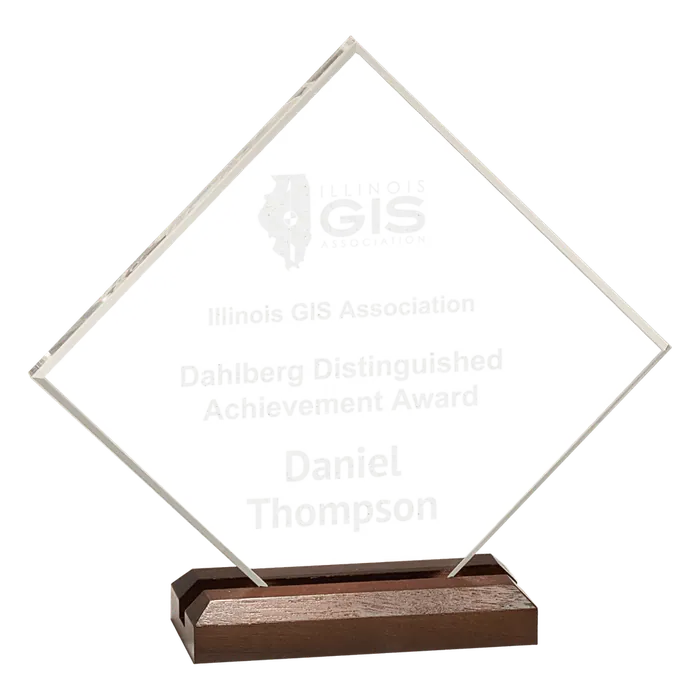 Large Clear Acrylic Diamond with Walnut Base