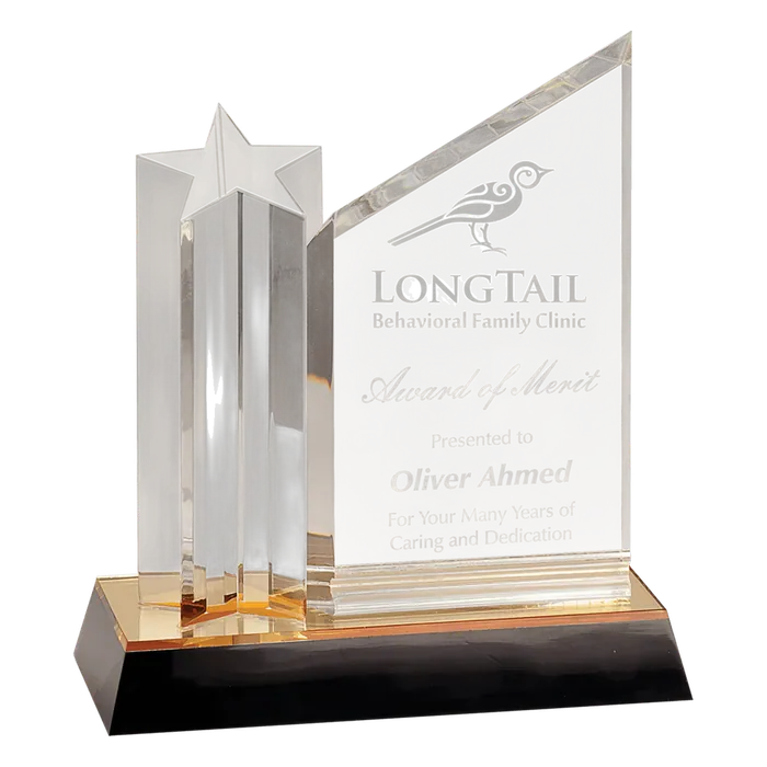Medium Gold Star Column Acrylic with Clear Plaque