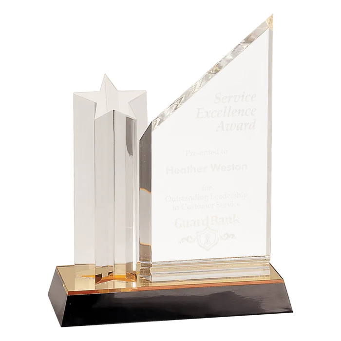 Large Gold Star Column Acrylic with Clear Plaque